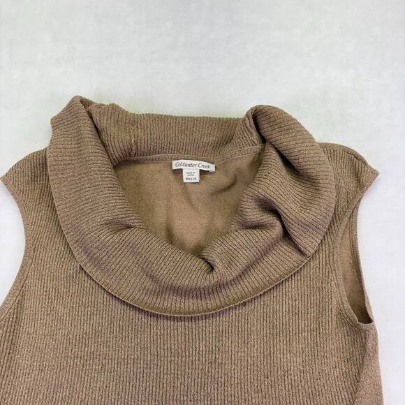 Coldwater Creek Cowl Neck Ribbed Sleeveless Silk Sweater Tunic Camel Size M - Picture 4 of 11